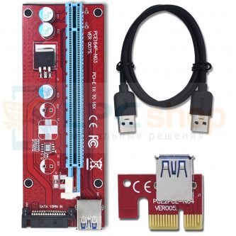 Райзер для видеокарт PCI-E 1x to 16x 60 см / SATA питание 15 pin / USB 3.0 Ver 007S