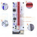 Райзер для видеокарт с LED лампочкой PCI-E 1x to 16x 60 см 3в1 USB 3.0 Ver 008s IDE / SATA / 6PIN