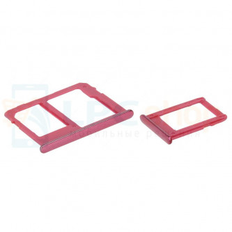 Лоток сим карты и карты памяти Samsung J4 (2018) J415FD / J6 (2018) J610FD (для 2-х сим карт) (комплект из 2шт) Красный