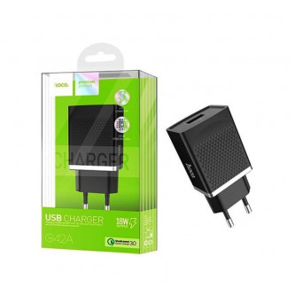 СЗУ USB Hoco C42A (быстрая зарядка QC 3.0) Черный