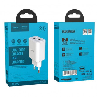 СЗУ USB Hoco C62A (2A, 2 порта) Белый