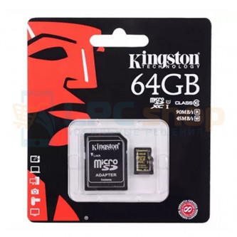 Карта памяти MicroSDHC 64GB Class 10 UHS-I U1 80MB/s Kingston + SD адаптер