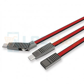 Кабель USB - 3в1 для [iPhone / MicroUSB / Type-C] Remax RC-072th (плоский) Красный