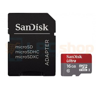 Карта памяти MicroSDHC 16GB Class 10 SanDisk Ultra Android UHS-I 80MB/s + SD адаптер