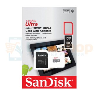 Карта памяти MicroSDHC 32GB Class 10 SanDisk Ultra Light UHS-I 100MB/s + SD адаптер