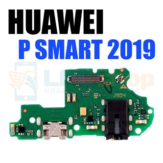 Шлейф для Huawei P Smart 2019 плата на системный разъем/разъем гарнитуры/микрофон - с компонентами