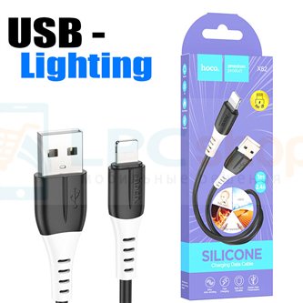 Кабель USB - Lightning (для Iphone) Hoco X82 (силикон) Черный