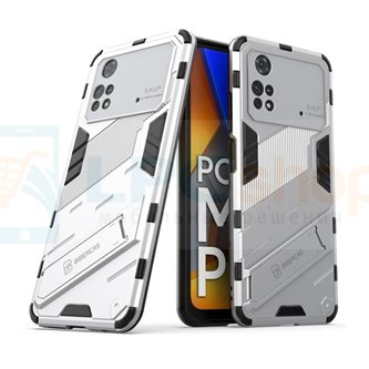 Защитный чехол - накладка для Xiaomi Poco M4 Pro 4G  / Punk Armor / с подставкой Белый / Пластиковый