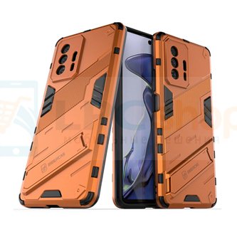 Защитный чехол - накладка для Xiaomi Mi 11T / 11T Pro  / Punk Armor / с подставкой Оранжевый / Пластиковый