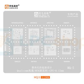 AMAOE BGA трафарет (MQ5) Qualcom/MTK  для MT6895Z/8795Z / MT6983Z / MT8176V / SM8475 / SM6225 / SM7450 / SM8550 / RAM496