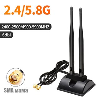 Всенаправленная антенна Wi-FI  2.4G/5G 6dBi, Двойная, RP-SMA Famale - 2 метра