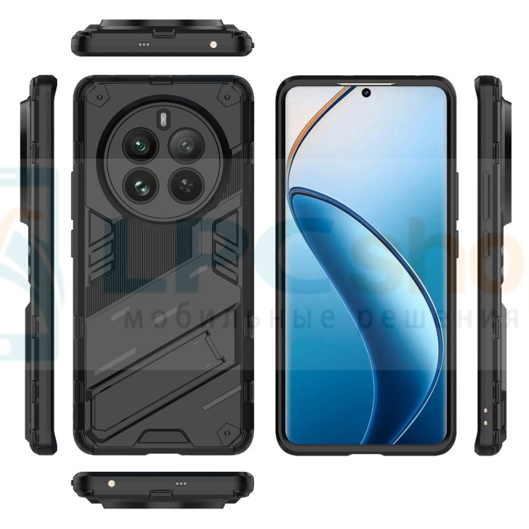 Чехол - накладка для Realme 12 Pro / 12 Pro Plus / BIBERCAS / с подставкой Черный / Пластиковый / Защитный
