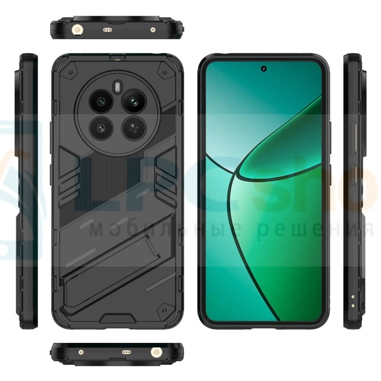 Чехол - накладка для Realme 12+ / BIBERCAS / с подставкой Черный / Пластиковый / Защитный