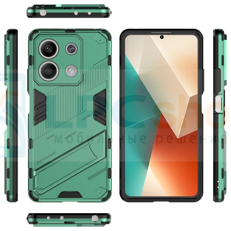 Чехол - накладка для Xiaomi Redmi Note 13 5G RMX3636 / BIBERCAS / с подставкой Зеленый / Пластиковый / Защитный
