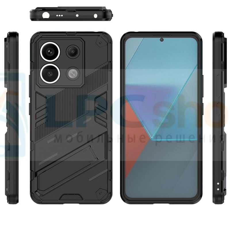 Чехол - накладка для Xiaomi Redmi Note 13 4G / BIBERCAS / с подставкой Черный / Пластиковый / Защитный