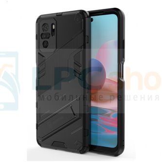 Чехол - накладка для Xiaomi Redmi Note 10 / 10S / Poco M5s / BIBERCAS / с подставкой Черный / Пластиковый / Защитный 