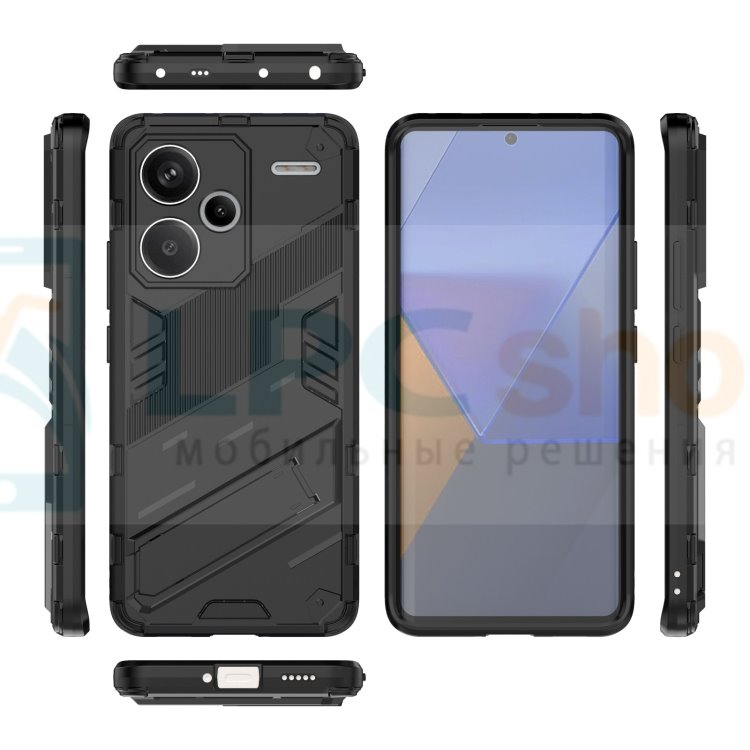 Чехол - накладка для Xiaomi Redmi Note 13 Pro Plus 23090RA98 / BIBERCAS / с подставкой Черный / Пластиковый / Защитный