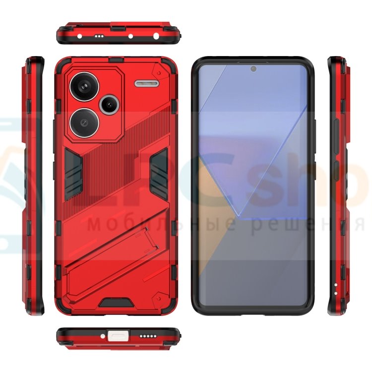 Чехол - накладка для Xiaomi Redmi Note 13 Pro Plus 23090RA98 / BIBERCAS / с подставкой Красный / Пластиковый / Защитный