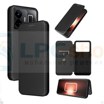 Чехол книжка для Realme GT Neo 5 / Realme GT 3 Черный (текстура карбон)
