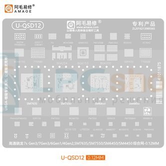 AMAOE BGA Трафарет (U-QSD12) для процессоров Snapdragon 7s gen 3 SM7635 / SM7550 / SM6450 / SM4450