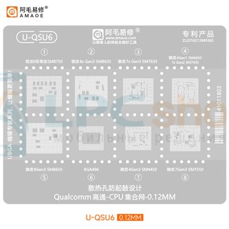 AMAOE BGA Трафарет (U-QSU6) для Qualcomm SM8750 / 8s gen3 SM8635 / 7s gen3 SM7635 / SM6450 / SM7435 / SM8650 / SM4450 / SM7550