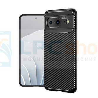 Чехол силиконовый для Google Pixel 8 / Черный текстура карбон