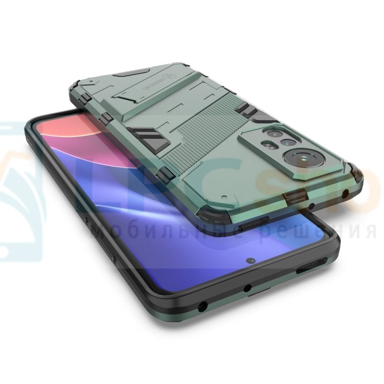 Чехол - накладка для Xiaomi 12 / 12X / BIBERCAS / с подставкой Темно-зеленый / Пластиковый / Защитный