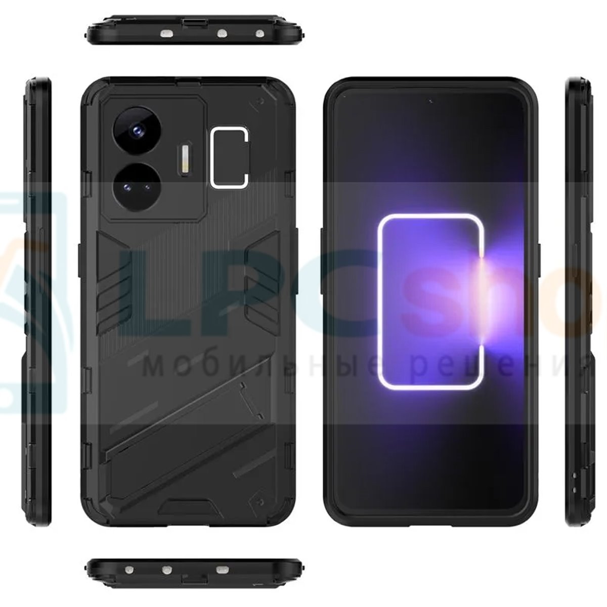 Чехол - накладка для Realme GT NEO 5 / GT3 / BIBERCAS / с подставкой Черный / Пластиковый / Защитный