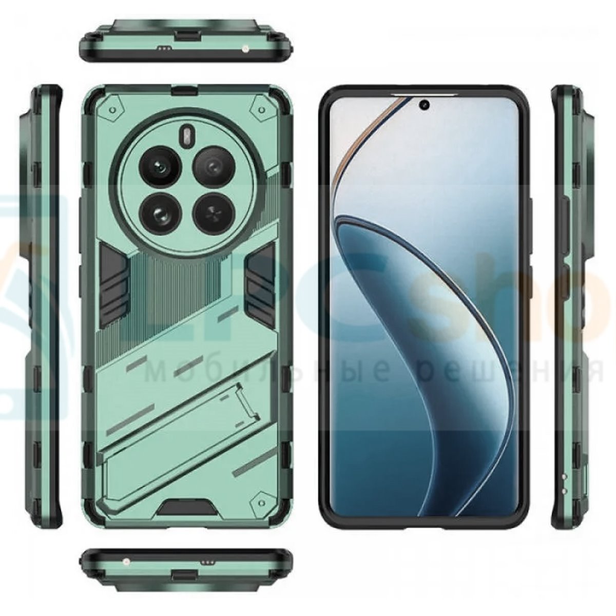 Чехол - накладка для Realme 12 Pro / 12 Pro Plus / BIBERCAS / с подставкой Зеленый / Пластиковый / Защитный