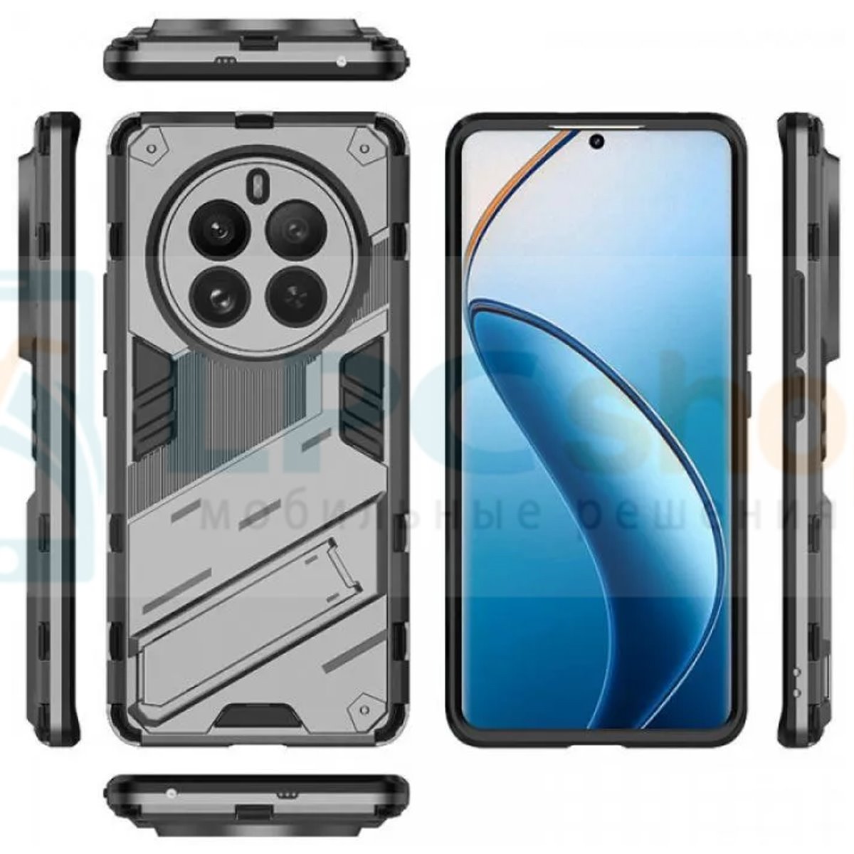 Чехол - накладка для Realme 12 Pro / 12 Pro Plus / BIBERCAS / с подставкой Серый / Пластиковый / Защитный