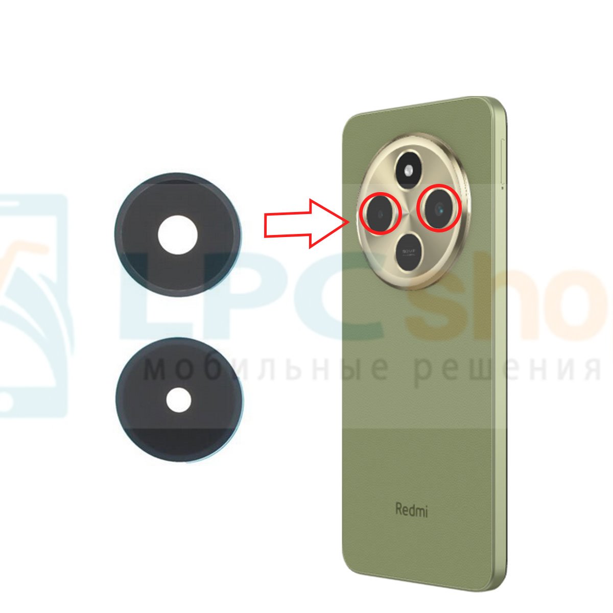 Стекло задней камеры Xiaomi Redmi 14C / 14R Черный