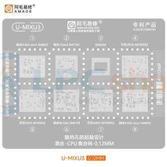 AMAOE BGA Трафарет (U-MIXU3) для SM8550 / SM7750 / MT6993Z / SM884 / SM8735 / MT6899Z- 0.12мм
