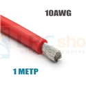 Силиконовый кабель 1метр красный - 10AWG - Луженая медь / сечение 5.3 кв.мм / диаметр проводника 2.9 / внешний D 5.5 / 6.3 ОМ/км